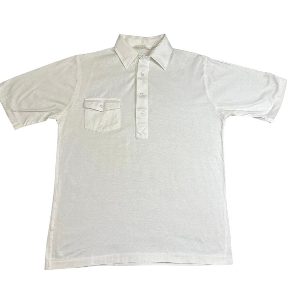 Vintage Sahara White 4 Button Polo 1 Pocket Short Sleeve Shirt Mens Medium